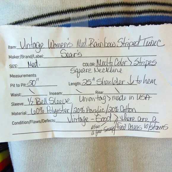 Vintage Union Made Sears Sz Med Rainbow Striped Square Neck Tunic - Picture 2 of 9